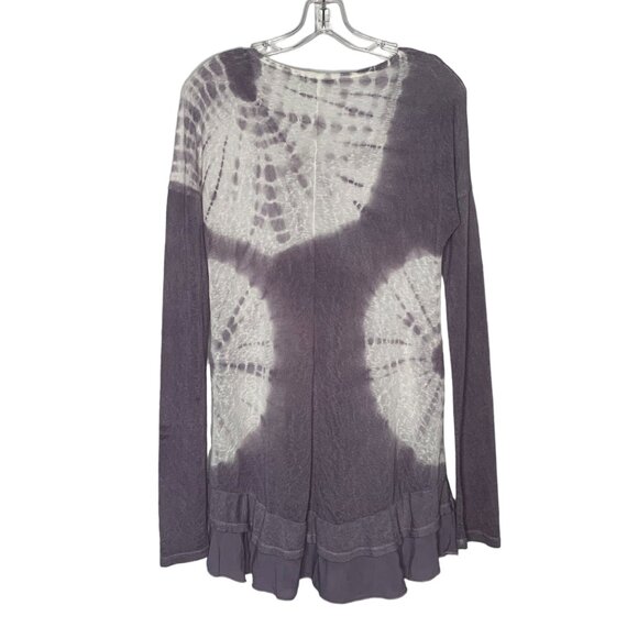 T*PARTY Lavender + White Tie-Dye Sheer Ruffle Hem Long Sleeve Tunic Size Large - Picture 6 of 7